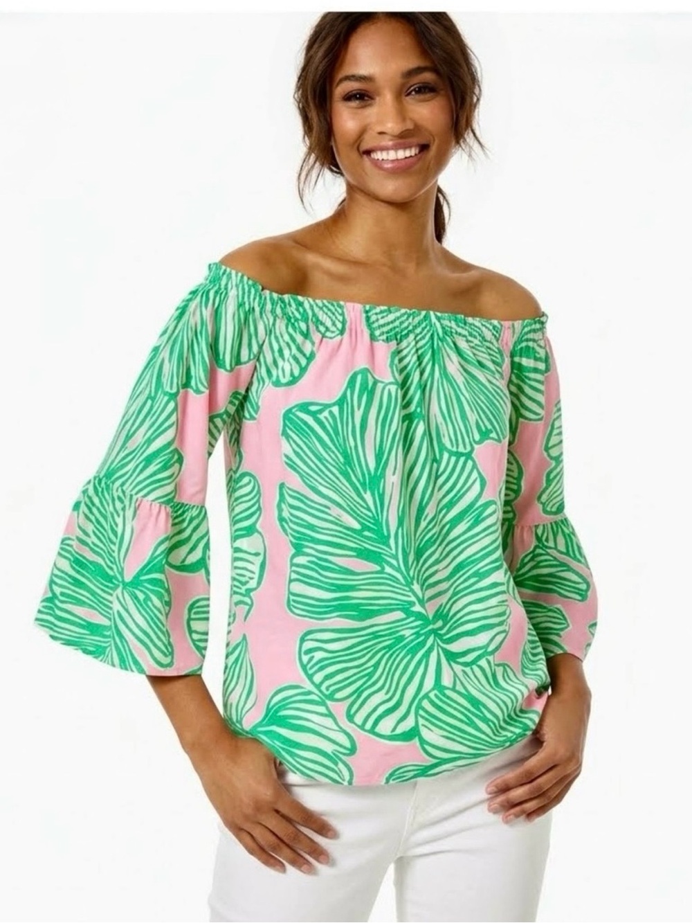 Lilly Pulitzer Nevie Off Shoulder Bell Sleeve Summer Blouse Top Size XS, NWT